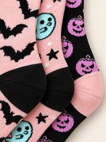 3 Pairs Women's Mid-Calf Socks Sweet Cool Pink Halloween Socks Ghost Bat Pumpkin Fun Socks Holiday Party Casual Daily Gift Socks - Multicolor - View 4