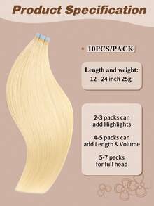Yilite 18 Inch 10Pcs Bleach Blonde #613 Tape In Hair Extensions Human Hair Straight Soft Human Hair Tape In Extensions Skin Weft Tape Ins Extensions For Women - S613 - View 3