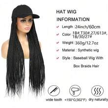 24 Inch Box Braids Baseball Cap Wig, Hair Piece With Hat, Color Striped Synthetic Hair Cap, Long Braided Hair Wig For Women Halloween - A - View 7