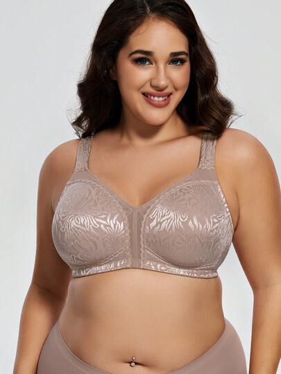 Deyllo Plus Size Women Shaping Bra, Full Coverage, Wireless, Unpadded, Wide Straps, Lace Trim, Effectively Minimizes Bust, Soft & Comfortable, Suitable For Everyday Wear