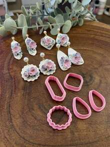 Polymer Clay Cutters, Scalloped Rectangle Diamond Teardrop Shapes, DIY Earring Pendant Handmade Floral Jewelry Making Craft Tools - Pink - View 2