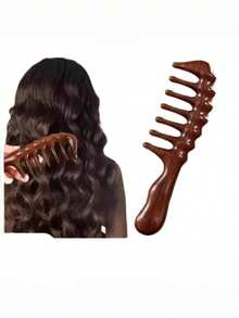 1pc Wide Tooth Thick Comb, Suitable For Curly Hair, Permed Hair Women's Wavy Styling, Scalp Massage Comb, Anti-Static And Heat Resistant - Brown - View 4