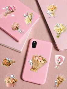 50Pcs PET Little Happiness In Bouquet Stickers, Fresh Bouquet Healing Style, Including Rose Bouquets, Carnations, Tulips, Sunflowers, Small Flower Baskets, Gift Boxes, Bows, Hearts, Flower Elements, For Tablet, Notebook, Storage Box, DIY Craft Decor - Multicolor - View 5