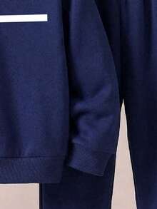 Youth Boy Letter Graphic Print Warm Hoodie And Sweatpants - Royal Blue - View 5