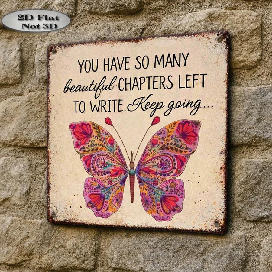 One Retro Sign, Outdoor Decorative Wall Sign, Vintage Tin Sign Style, Inspirational Quote Wall Decoration, "Life Has Many Beautiful Chapters Waiting To Be Written," Home Wall Decoration Plaque, Suitable For Study Or Bedroom, Inspirational Gift (Style Random). - A - View 1