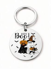 Cute Spooky Halloween Keychain, Hey Boo Ghost Pumpkin Double‑Sided Stainless Steel Bag Charm For Purse, Backpack, Christmas Gift For Spooky Lovers - Multicolor - View 9