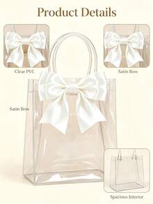 Clear Gift Bags,Clear Gift Tote Bag With Satin Bow, Transparent Handheld Gift Bag, Reusable Gift Packaging Bag For Wedding, Bridal Shower, Birthday Party, Baby Shower, Holiday Favors - Multicolor - View 3
