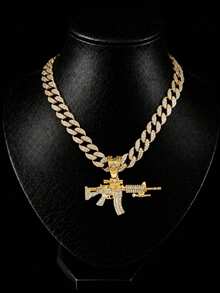 1pc Men's Alloy Full Rhinestone Gun Pendant Necklace, Hip Hop Rap Style Versatile Pendant - Gun Pendant - View 15