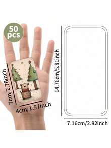 50Pcs Christmas Gift Tags, Vintage Hand Drawn Xmas Hanging Labels With 10m Hemp Rope, 5 Designs Cute Reindeer Bear Angel Dog Tree Pattern, Kraft Paper Gift Tags For Holiday Gift Wrapping, Present Box, Goodie Bag, Christmas Party Decor & DIY Craft - Multicolor - View 4
