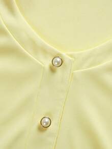 DONICY Women's Light Yellow Collar Pearl Button Ruffle Hem Dress, Suitable For Valentine's Day, Spring/Summer Outings, Carnival Outfit - Yellow - View 4