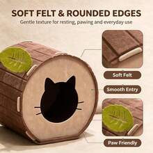 1pc Tree Stump Shaped Felt Cat Bed, 3-In-1 Multifunctional Cat Cave Hideout With Leaf Cat Scratching Pad, Comfortable Enclosed Pet Resting Bed, Suitable For Kittens And Adult Indoor Cats, Durable And Sturdy Pet Furniture - one-size - View 7