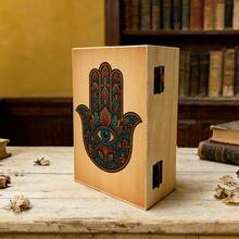 1pc Hand-Carved Wooden Storage Box With Sacred Hamsa Hand Design, Gift Box, Jewelry Box, Keepsake Box, Suitable For Jewelry Collection, Keepsake Storage, Home Decor, Bohemian Style - Multicolor - View 6