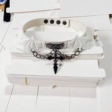 1pc Dark Gothic Punk Girl Choker, Leather Necklace, Sweet Cool Cross Butterfly Wings Collarbone Chain, Halloween - Black - View 4
