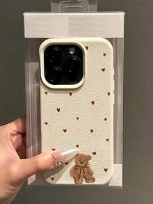1件裝愛心熊可愛圖案磨砂荔枝紋全包覆TPU防震時尚手機殼，適用 11/12/13/14/15/16/17/18 Pro Max/Plus、A56/55/54/53/52/51、S26/25/24/23/22/21系列，送給朋友的最佳禮物 - 彩色 - 查看 2