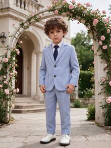 Tween Boys Handsome Fashion Gentleman Suit Set, 1 Jacket + 1 Pants + 1 Tie, Suitable For Wedding, Flower Boy, Performance, Christmas Party, Banquet And Other Formal Occasions - Baby Blue - View 4