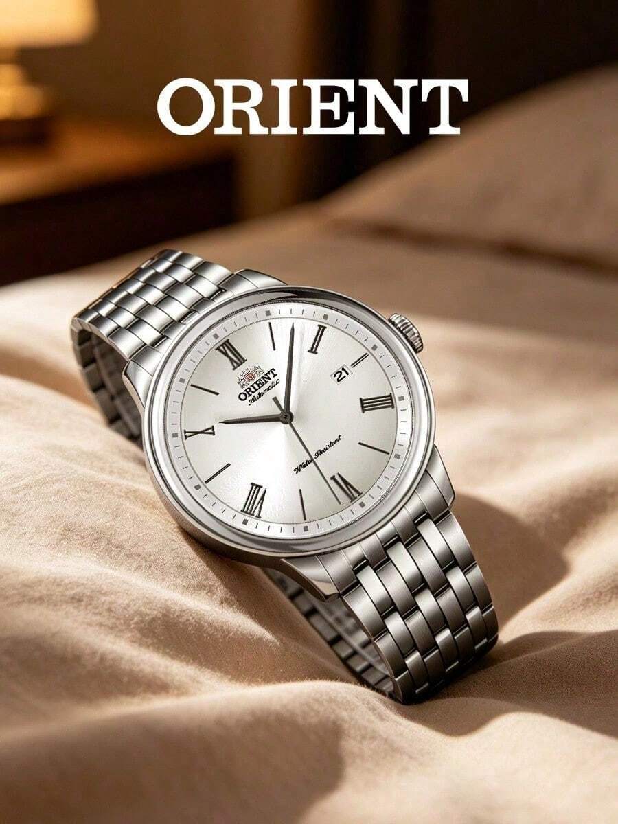 ORIENT Men's Automatic Mechanical Business Roman Scale Dial Calendar Steel Strap Waterproof Watch RA-AC0J04S10B - Silver - View 1