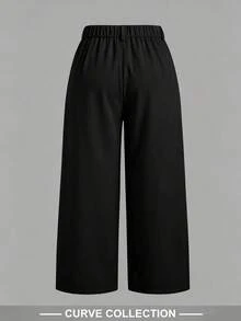 Women's Plus Size Black Straight Leg Pants, Slightly Stretchy, Versatile All-Match Style, Suitable For Daily Wear - Black - View 8