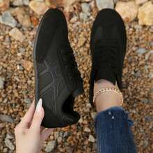 Women's Round Toe Colorblock German Training Shoes, Flat Lightweight Retro Style, Spring/Autumn Daily Commute Shopping Casual Sports Shoes - Black - View 3