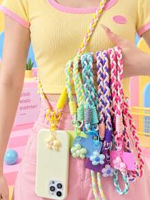2pcs/1set Colorful Braided Crossbody Phone Lanyard, Detachable & Adjustable Halter, With Phone Connector, Portable Anti-Loss Hands-Free Phone Shoulder Strap, Women's Girls Commute Travel Phone Accessory Gift, Halloween, Christmas - Multicolor - View 12