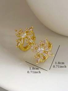 1 Pair Elegant Fashion Cubic Zirconia Snowflake Copper Alloy Hoop Earrings Suitable For Women's Daily Wear And Gatherings - Yellow Gold - View 3