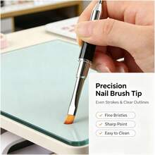 Dual‑Ended Nail Art Brush, Professional Salon Nail Gel Brush With Spatula, Portable Nail Painting & Mixing Tool With Protective Cap For Manicure Nail Art Design - Black - View 4