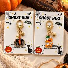 1pc/2pcs Unisex New Alloy Oil-Drip Halloween Pumpkin Star Pendant Keychain With Card Accessory, Halloween Gift, Creative Bag Charm, Wallet Accessory - Multicolor - View 1