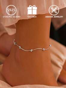 1pc Ins Style 925 Silver Bead Knot Thin Snake Bone Bracelet For Women Commute & Date Wear - Silver - View 1
