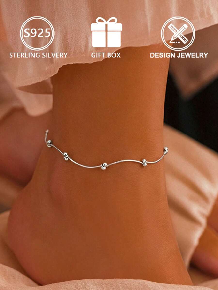 1pc Ins Style 925 Silver Bead Knot Thin Snake Bone Bracelet For Women Commute & Date Wear - Silver - View 1