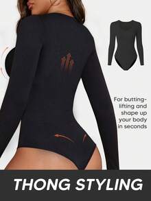Women's Body Shaper Firm Tummy Control Bodysuit, Suitable For Layering Casual Black Summer Elegant - Black - View 2