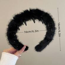 1PC Puffy Plush Leopard Print Toothed Headband, Fashion Versatile No Slip Hair Accessories, For Daily, Party, Vacation, Autumn/Winter - Multicolor - View 3
