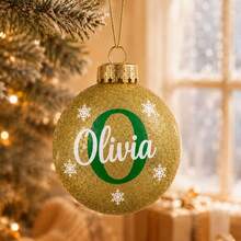 Custom Initial Christmas Ball Ornament, Personalized Holiday Tree Hanging Decor, Sparkly Red Green Bauble, Customized Name Family Keepsake Gift, Customizable Xmas Ornament For Home, Party & Gift Giving, Christmas Decorations, Merry Christmas, Family - Style D - View 6