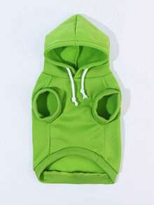 The 3estie 3eastie 1pc Polyester Solid Color Dopamine Color Palette Comfortable Basic Sleeveless Hooded Sweatshirt For Cats And Dogs Indoor Outdoor - Green - View 10