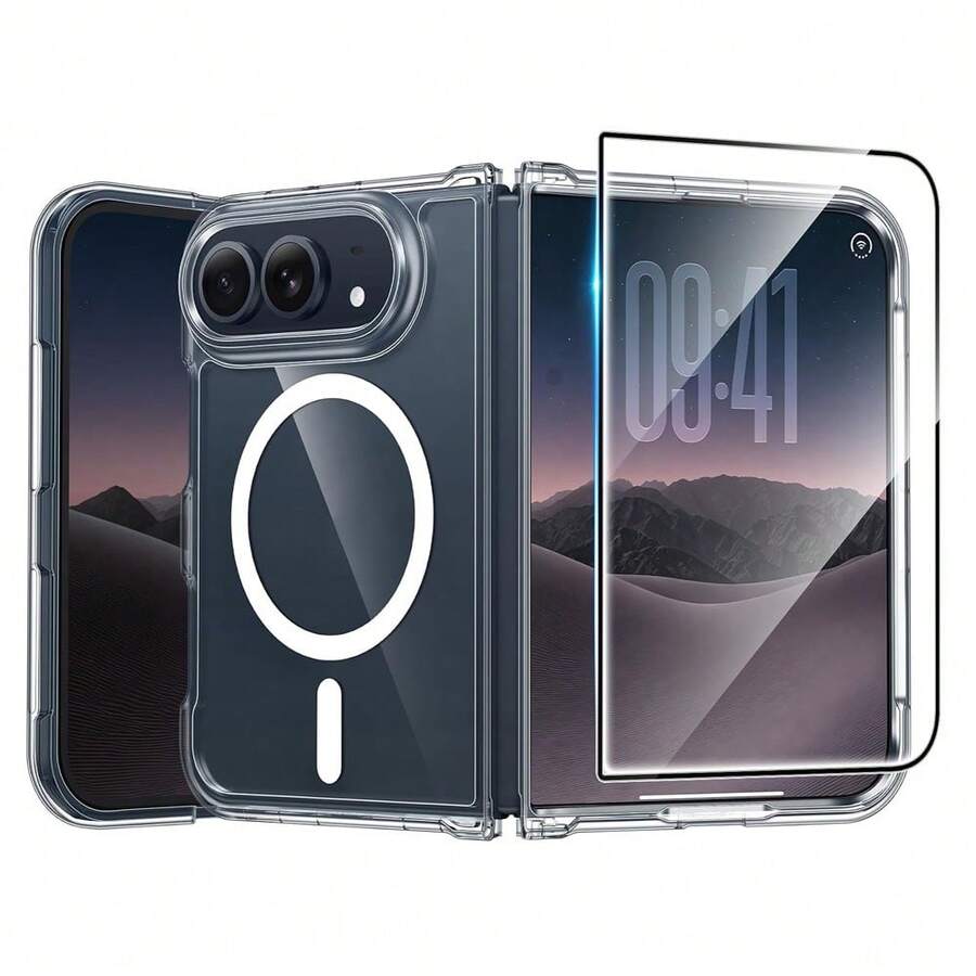 [1+1]1pc Transparent Magnetic Phone Case Compatible With Iphone Duo, Full Camera Protection Ultra-Thin Phone Case + 1pc Tempered Glass High Definition Screen Protector Compatible With Iphone 18 Pro Max/18 Pro/18/17 Air/17/16 Series - Clear - View 1