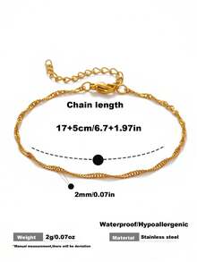 1pc 18K Gold Plated Stainless Steel Necklace For Women Exquisite Elegant Twist Chain Bracelet Dainty Thin Rope Chain Bracelet For Daily Wear Party - Bracelet - View 4
