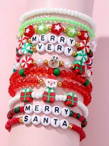 20Pcs Kids Christmas Beaded Bracelet Gift Box Set, Random Colors, Holiday Party Favors For Girls - Multicolor - View 6