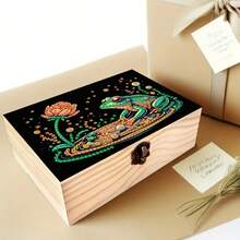 1pc Painting Art Set, Handmade Painting And Floral Pattern Lock Flip Wooden Box, Multi-Functional Storage Box, Jewelry Box, Artwork Decoration, Office Desk Organizer, Vanity Decor Accessory, Size S - Multicolor - View 1