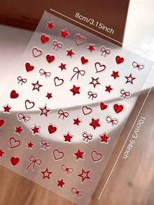 1 buah/1 set Stiker Wajah Tema Natal Tahun Baru, Stiker Wajah Pita Merah dengan Hiasan Berlian Imitasi, Stiker Wajah Kombinasi Hati & Bintang, Stiker Dekorasi Riasan Suasana Pesta Liburan Natal dengan Pinset Eksklusif - Merah - View 8