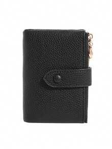 New Women's Short Wallet, Lychee Texture, Snap Flap, Side Zipper Coin Pocket, Multi-Card Slot Large Capacity, Portable Compact, Fashionable Versatile Women's Purse Card Holder - Multicolor - View 4