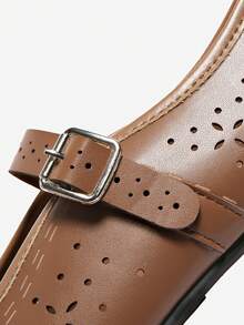 1 Pair Fashion Hollow Buckle Flat Mary Jane Shoes, Suitable For Office, Beach, All Seasons - Beige - View 3
