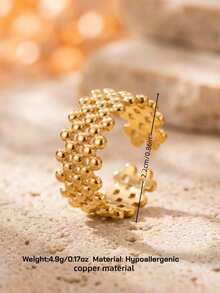 CHICAT Vintage Chunky Gold Beaded Open Ring, Multi-Layer Bubble Mesh Exaggerated Finger Ring, Fashion Jewelry - Gold - View 6
