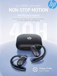 HP Earphone Bluetooth dengan Pengait Telinga, Driver Dinamis 18mm + Bluetooth 6.0, Headphone Olahraga Stabil dari Silikon Cair untuk Lari dan Perjalanan - View 5