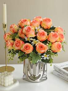 1/3pcs Artificial Rose Bouquet, Suitable For Home Decor, Kitchen Decor, Autumn Decor, Outdoor Decor, Table Decor, Wedding Decor, Artificial Plants, Women's Gift - Orange - View 9