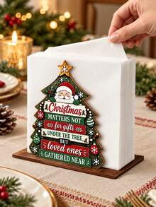 Christmas Decor Style Flat Design Kitchen Paper Towel Holder - Napkin Holder, Desktop Roll Paper Rack With Display And Storage Functions, Featuring Fun Cycling Santa Claus Design, Suitable For Kitchen, Bathroom, Living Room And Dining Room, Creating A Warm Christmas Atmosphere Decorative Ornament. - Multicolor - View 1