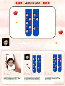 Custom Face Socks For Women, Personalized Photo Black Socks, Unique Birthday Gifts, Funny Custom Face In Socks, Special Holiday Comfort Socks - Blue - View 4