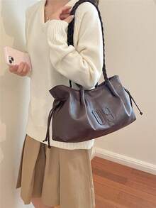 Vintage Large Capacity Letter Tote Bag For Women, New Versatile Casual Commuter Shoulder Underarm Bag - Coffee - View 1
