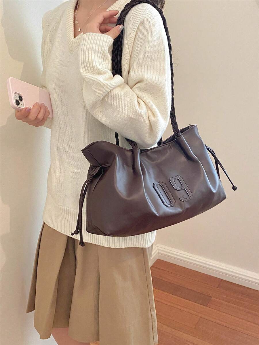 Vintage Large Capacity Letter Tote Bag For Women, New Versatile Casual Commuter Shoulder Underarm Bag - Coffee - View 1