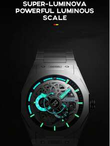 1pc Men's Mechanical Watch, Luxury Sports Style, Hollow Metal Dial With Steel Band, Suitable For Daily Commute And Gatherings, Boyfriend Birthday Holiday Gift 7601 - BG7601 - View 8