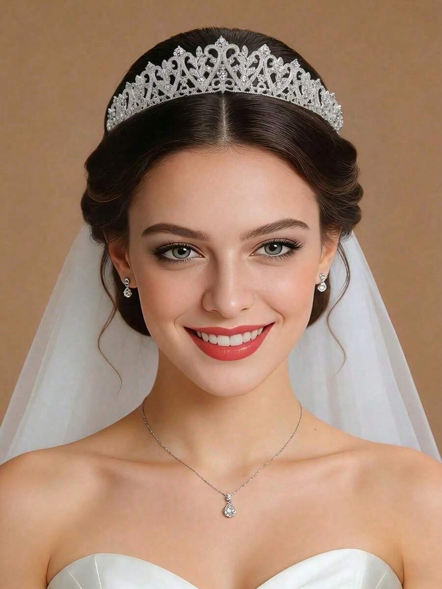 1pc Shiny Rhinestone Decorated Alloy Crown, Elegant Hair Accessory Suitable For Bride Wedding, Daily Photography, Party Birthday And Other Occasions