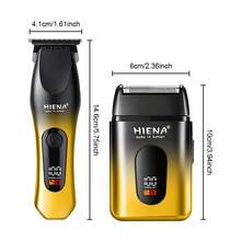 HIENA 男士電動理髮器與刮鬍刀套組，無線理髮器 + 往復式刮鬍刀，適用於雕刻、修剪、面部刮鬍，USB 快充，LED 顯示，居家禮物，節日禮物 - 黑金 - 查看 8