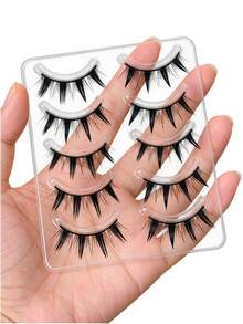 5 Pairs Spiky Manga False Eyelashes, Anime Style Full Strip Lashes, Defined Wispy Eye-Enhancing Lashes For Daily Makeup, Party & Cosplay - View 4